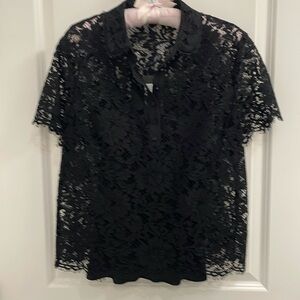 Escada black lace sheer blouse with black camisole, size 36